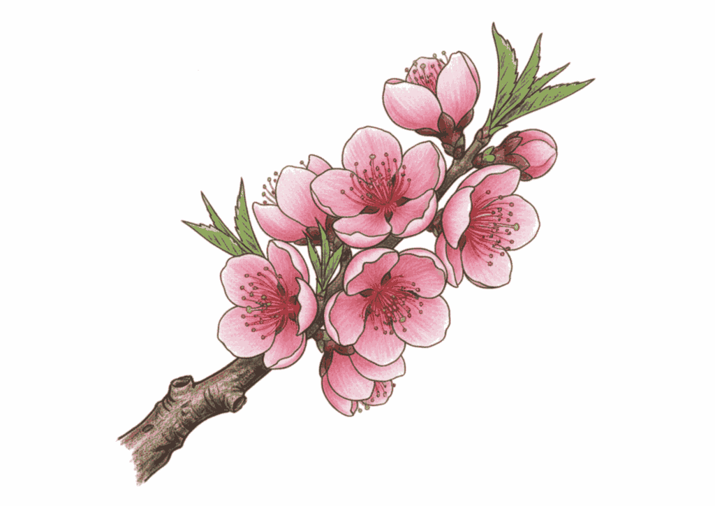 ハナモモ（花桃）の塗り絵イラスト無料ダウンロード用フリー画像素材