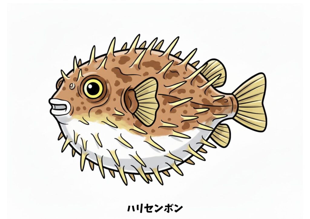 ハリセンボンの塗り絵イラスト カラー見本（無料・印刷OK）