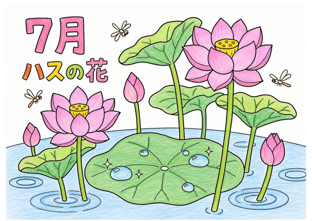 はすの塗り絵イラスト カラー見本（無料・印刷OK）