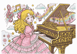 ピアノを弾くプリンセスの塗り絵 カラー見本