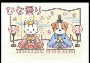 ひな祭りの塗り絵イラスト カラー見本（無料・印刷OK）