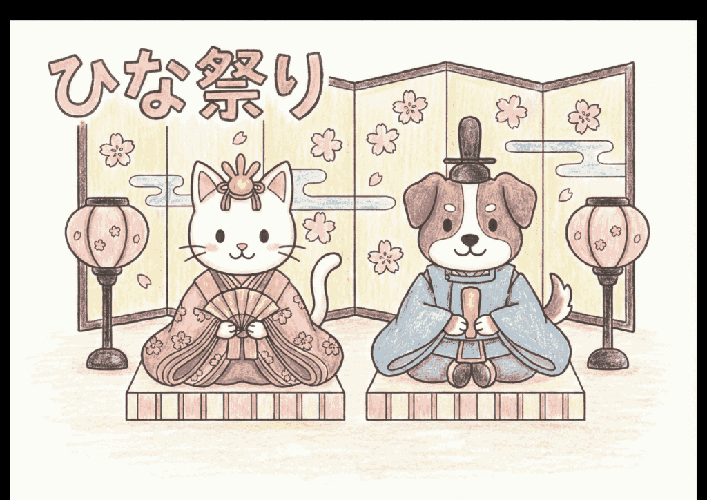 ひな祭りのねこ雛といぬ雛の見本画像｜無料ダウンロードできるイラストのフリー画像素材