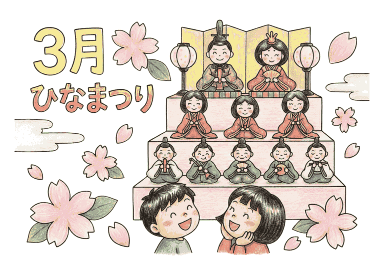 ひなまつりの塗り絵イラスト