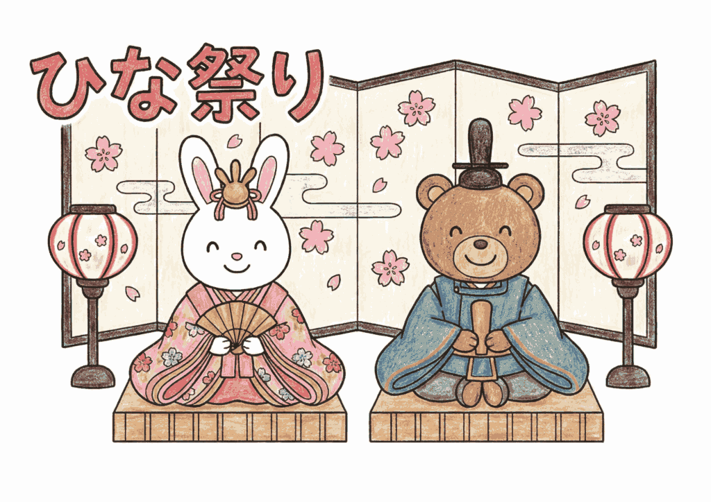 ひな祭りの動物ぬりえ画像｜無料ダウンロードできる白黒イラストのフリー画像素材