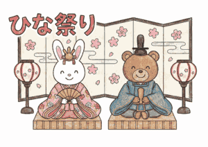 ひな祭りの動物ぬりえ画像｜無料ダウンロードできる白黒イラストのフリー画像素材