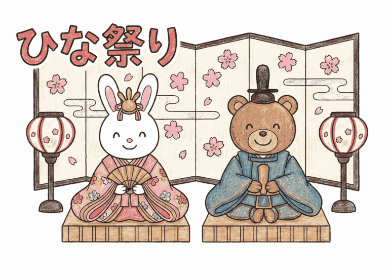 ひな祭りの動物塗り絵イラスト【無料】幼児向け・3月に使えるの塗り絵イラスト