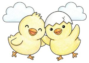 ひよこ兄弟の塗り絵イラスト カラー見本（無料・印刷OK）