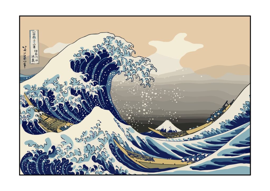 葛飾北斎の浮世絵の塗り絵イラスト カラー見本（無料・印刷OK）