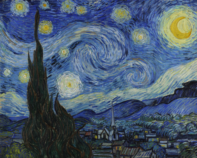 星月夜の塗り絵イラスト