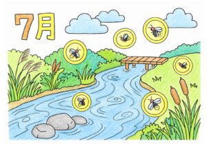 蛍（ホタル）の塗り絵イラスト カラー見本（無料・印刷OK）