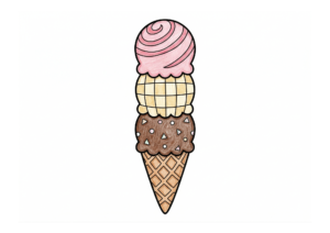アイスクリーム3段の塗り絵イラスト