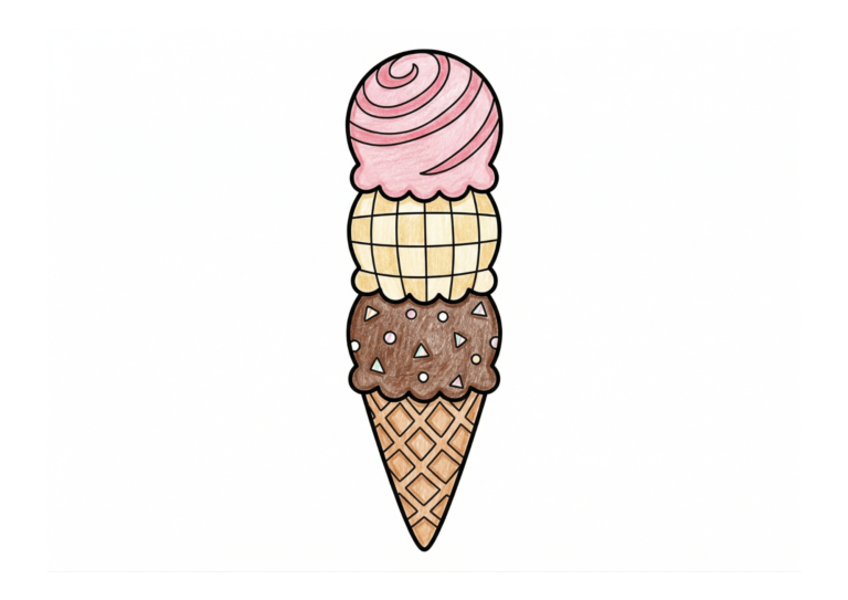アイスクリーム3段の塗り絵