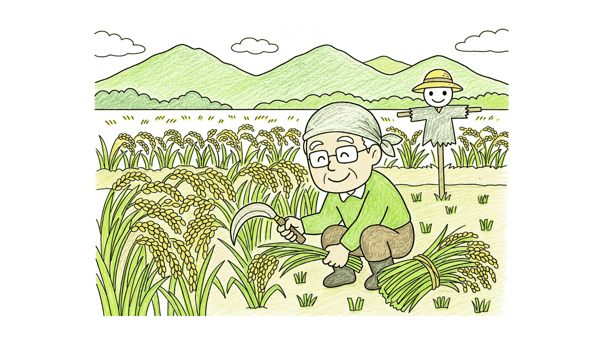 稲刈りの塗り絵 アイキャッチ
