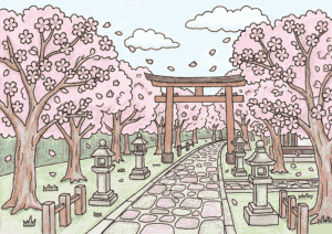jinja sakura ishidatami shrine cherry blossom nurie color 20260327