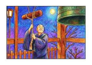 除夜の鐘の塗り絵イラスト カラー見本（無料・印刷OK）