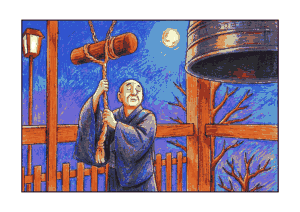 除夜の鐘の無料ぬりえイラスト｜高齢者向け｜冬の風物詩｜塗りやすい線画｜ダウンロード