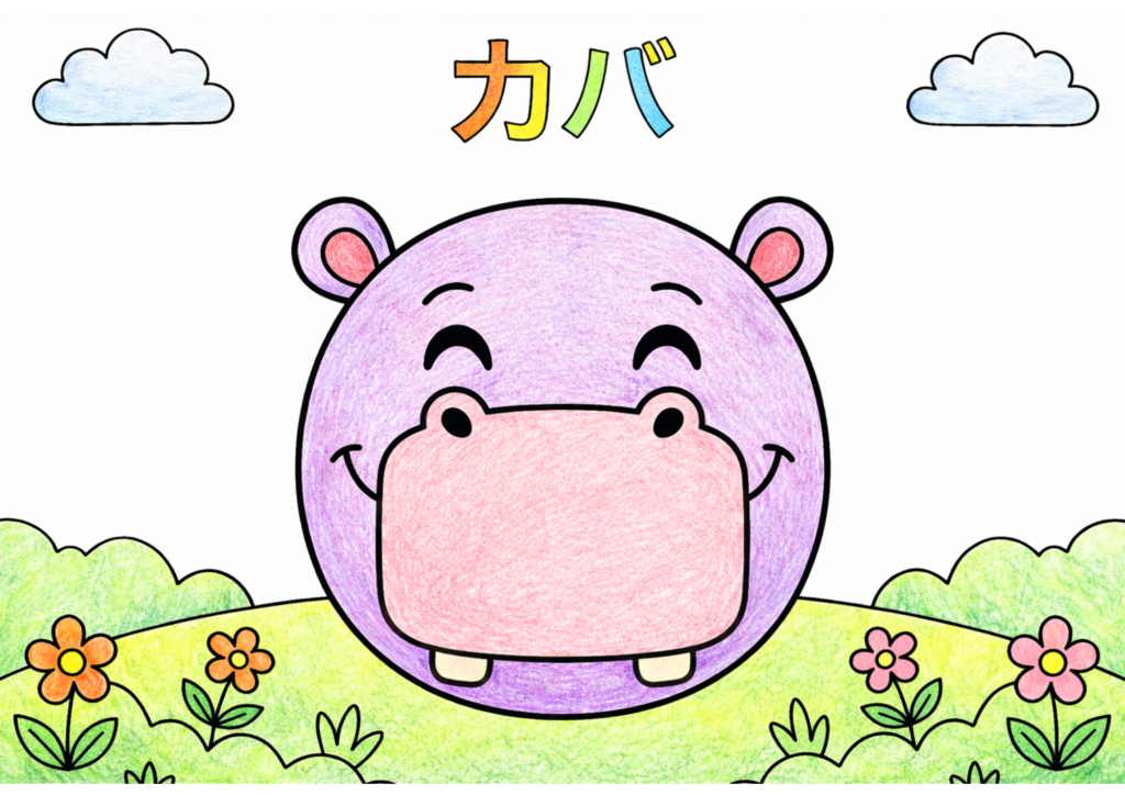 カバの塗り絵イラスト