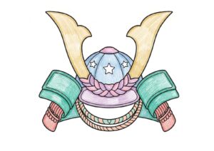 兜（かぶと）の塗り絵イラスト カラー見本（無料・印刷OK）