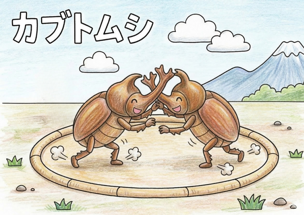 カブトムシの相撲の塗り絵イラスト