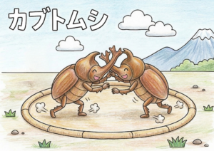 カブトムシの相撲の塗り絵イラスト