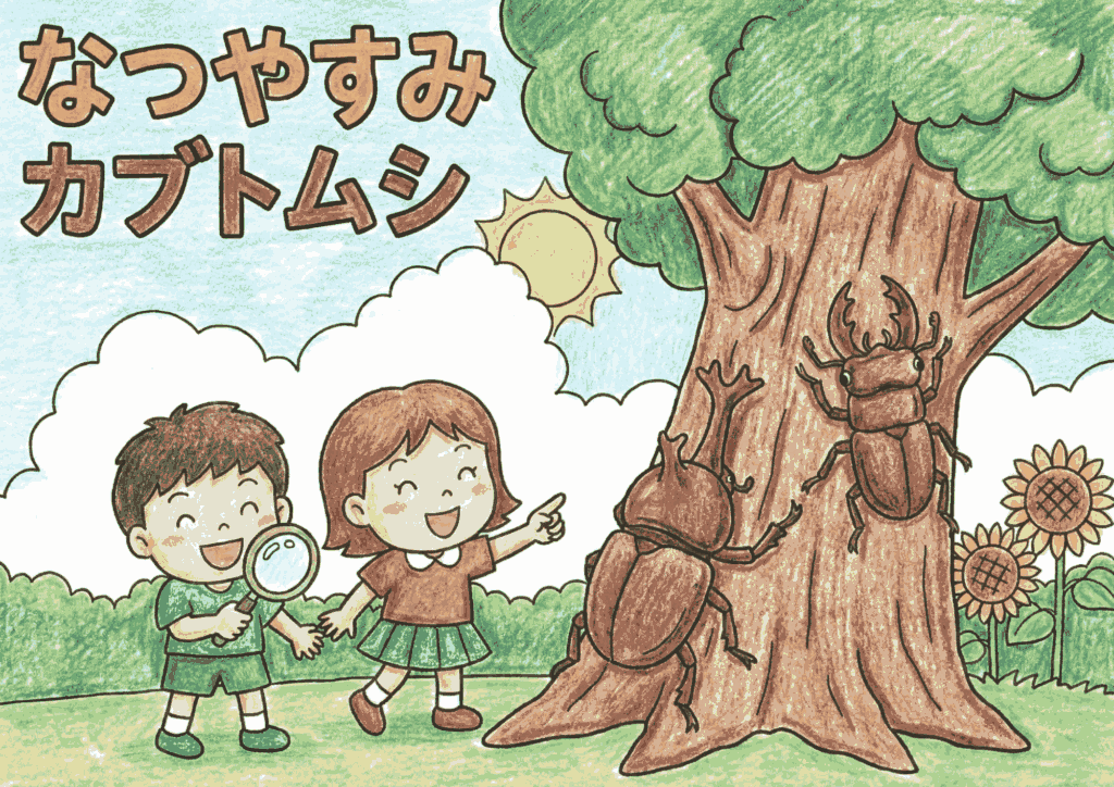 カブトムシの塗り絵イラスト｜夏休みの自然観察｜子供向け無料ダウンロード素材｜フリー画像