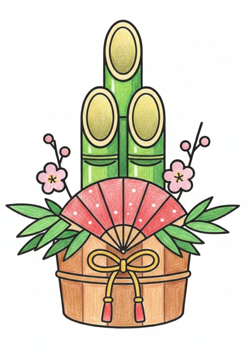 Kadomatsu coloring page, color sample, free download