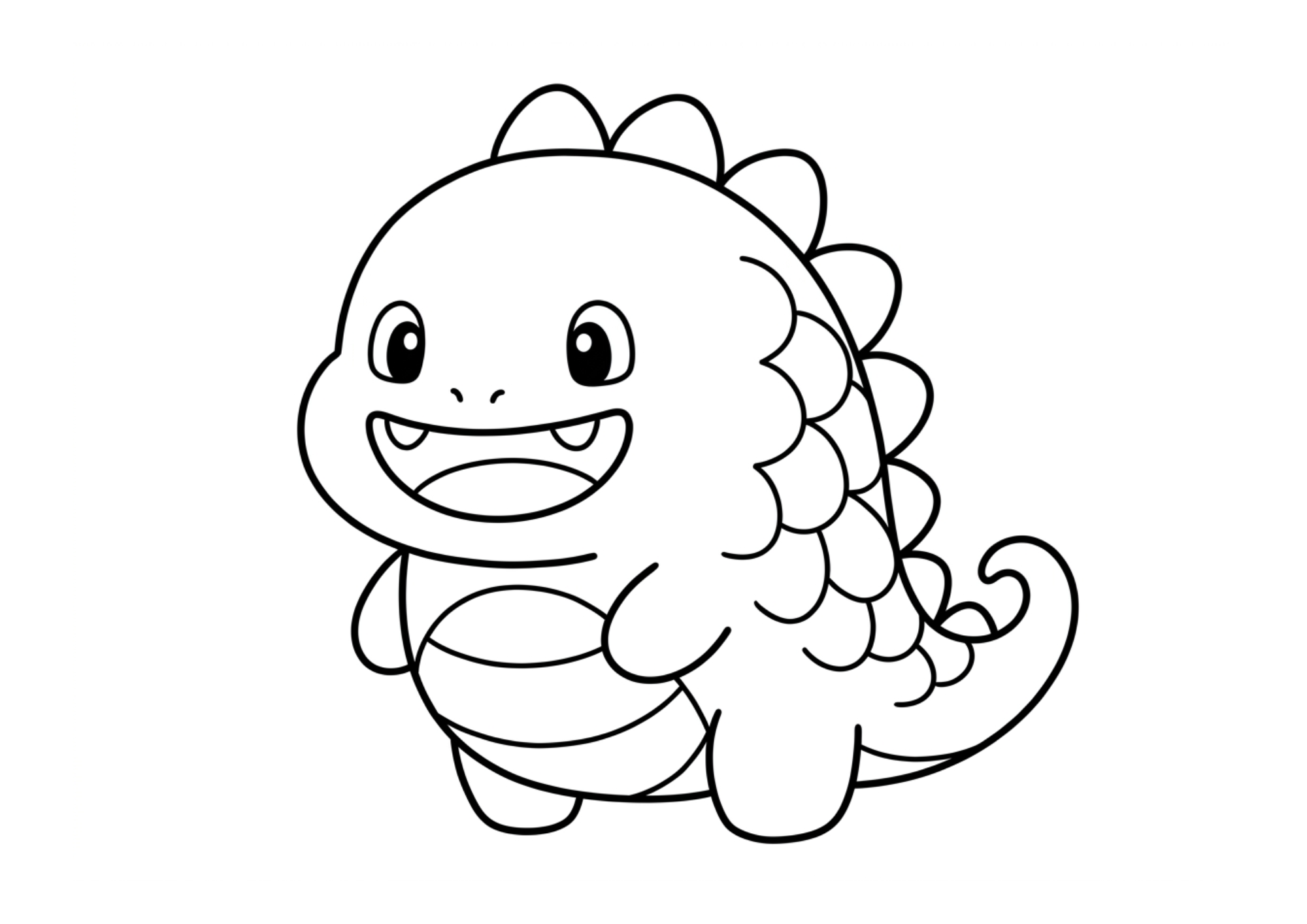 かいじゅう（怪獣）の塗り絵白黒、子供向け無料印刷