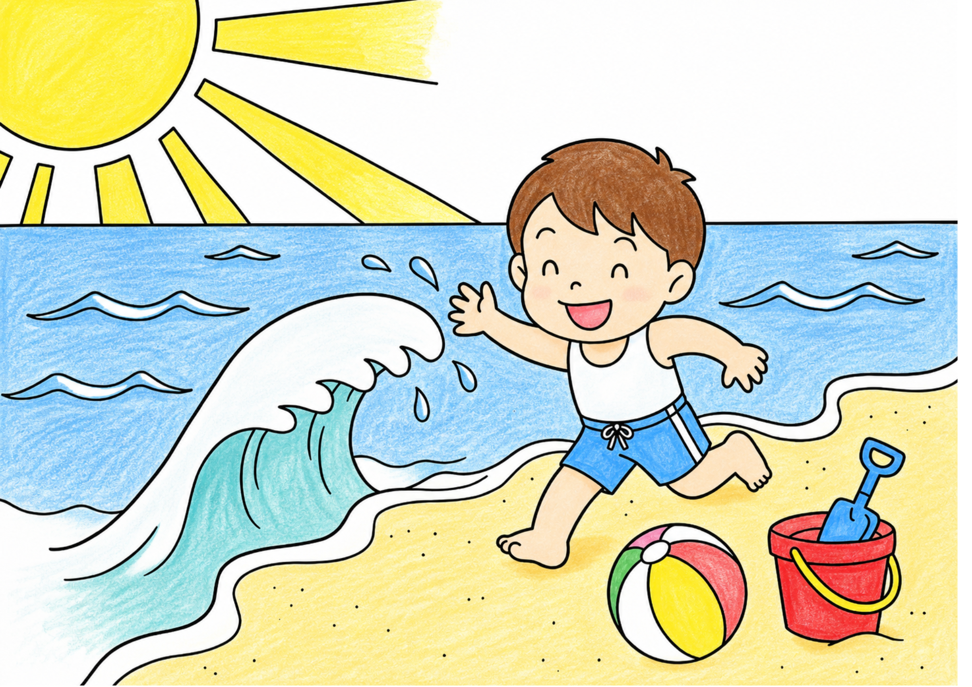 海水浴の塗り絵 カラー見本