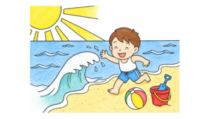 海水浴の塗り絵イラスト