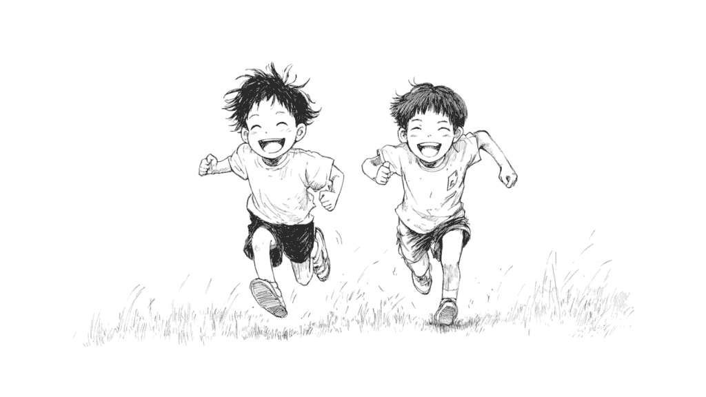 かけっこしている男の子の塗り絵イラスト 塗り絵 白黒 印刷用