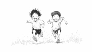 かけっこしている男の子の塗り絵イラスト 塗り絵 白黒 印刷用