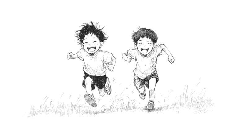 かけっこしている男の子の塗り絵イラスト