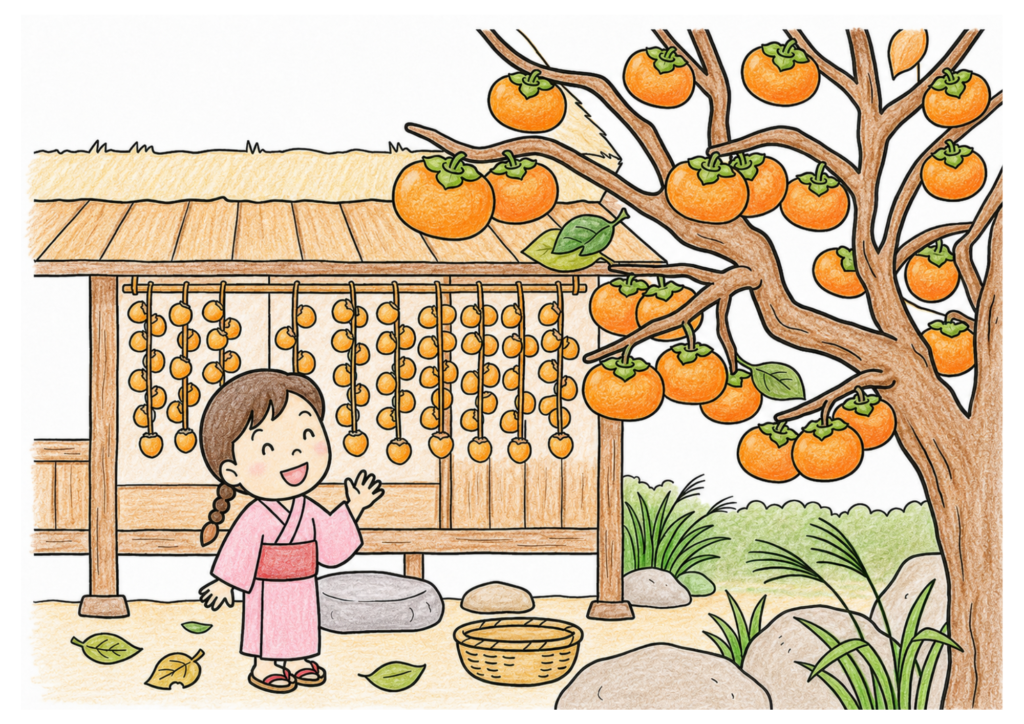 柿の塗り絵イラスト カラー見本（無料・印刷OK）