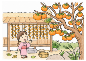 柿の塗り絵イラスト カラー見本（無料・印刷OK）