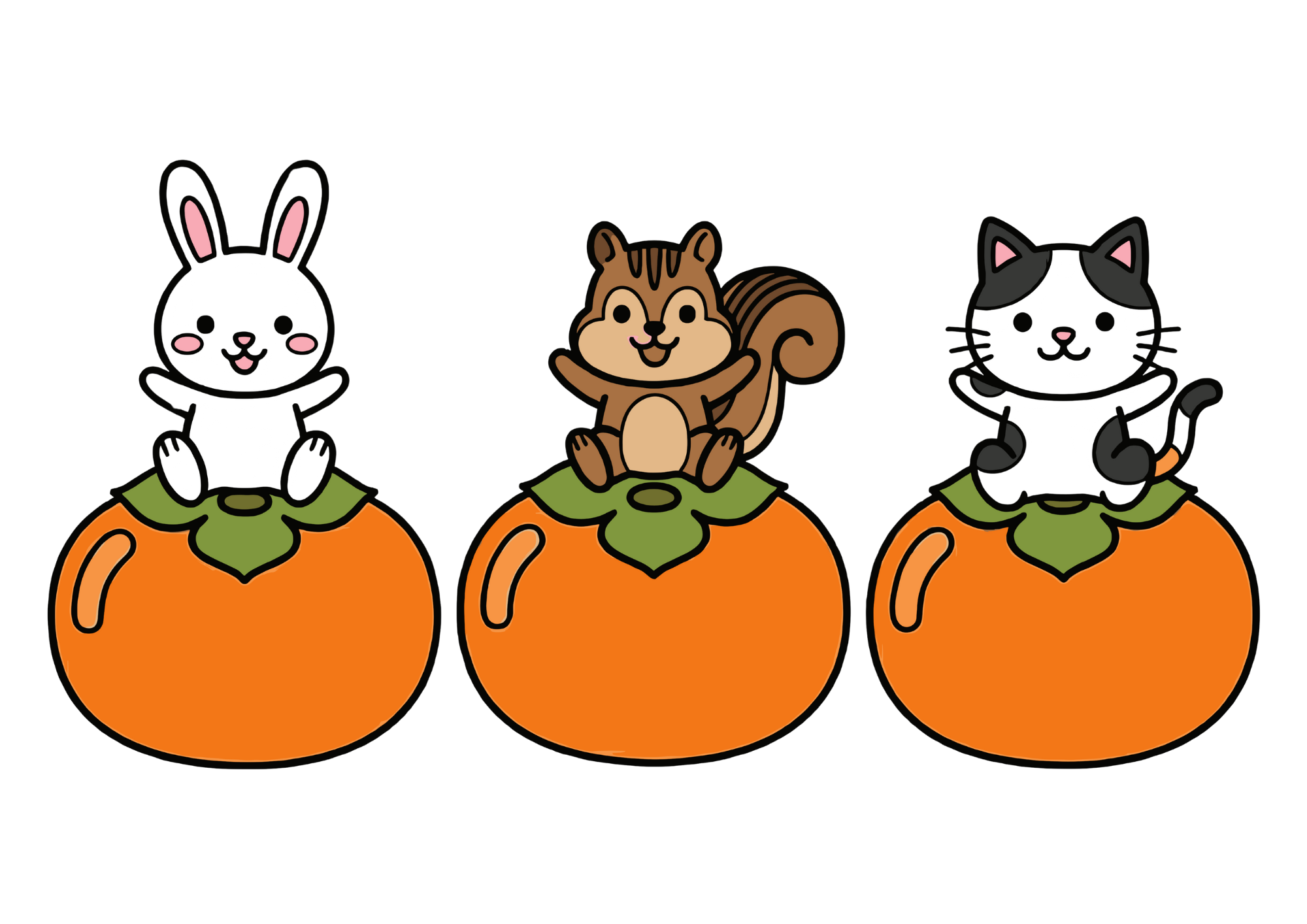 柿と動物の塗り絵イラスト