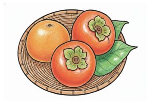 柿の無料の塗り絵イラスト カラー見本（無料・印刷OK）
