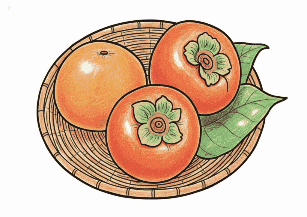 柿の塗り絵｜高齢者向け｜秋の味覚を塗って楽しむ｜太めの線で見やすい｜無料ダウンロード