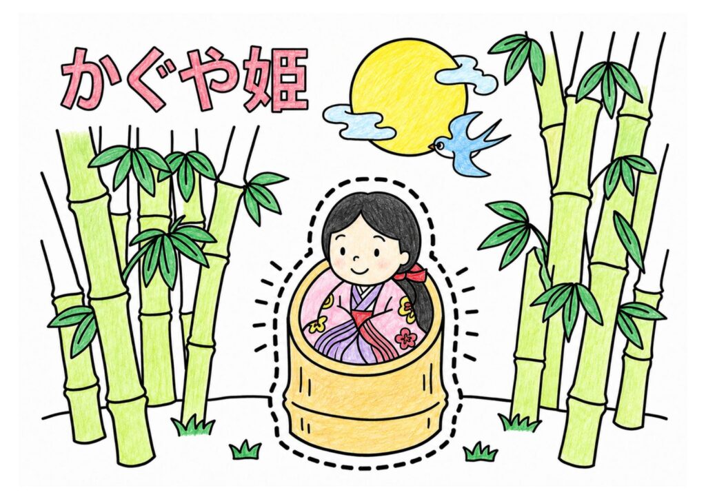かぐやひめの塗り絵イラスト カラー見本（無料・印刷OK）