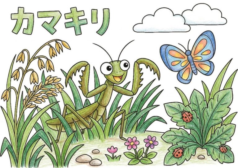 カマキリ（蟷螂）の塗り絵イラスト