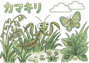 カマキリ（蟷螂）の塗り絵イラスト カラー見本 無料ダウンロード