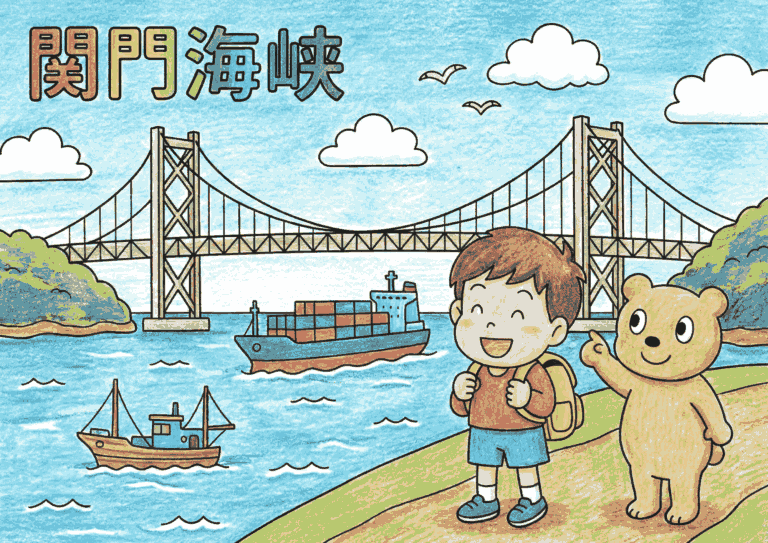 山口県下関・関門海峡の塗り絵イラスト