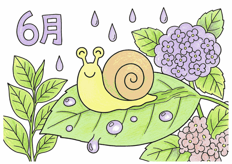 カタツムリの散歩の塗り絵イラスト