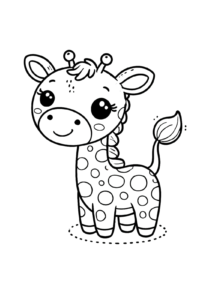かわいいキリンの塗り絵イラスト 塗り絵 白黒 印刷用