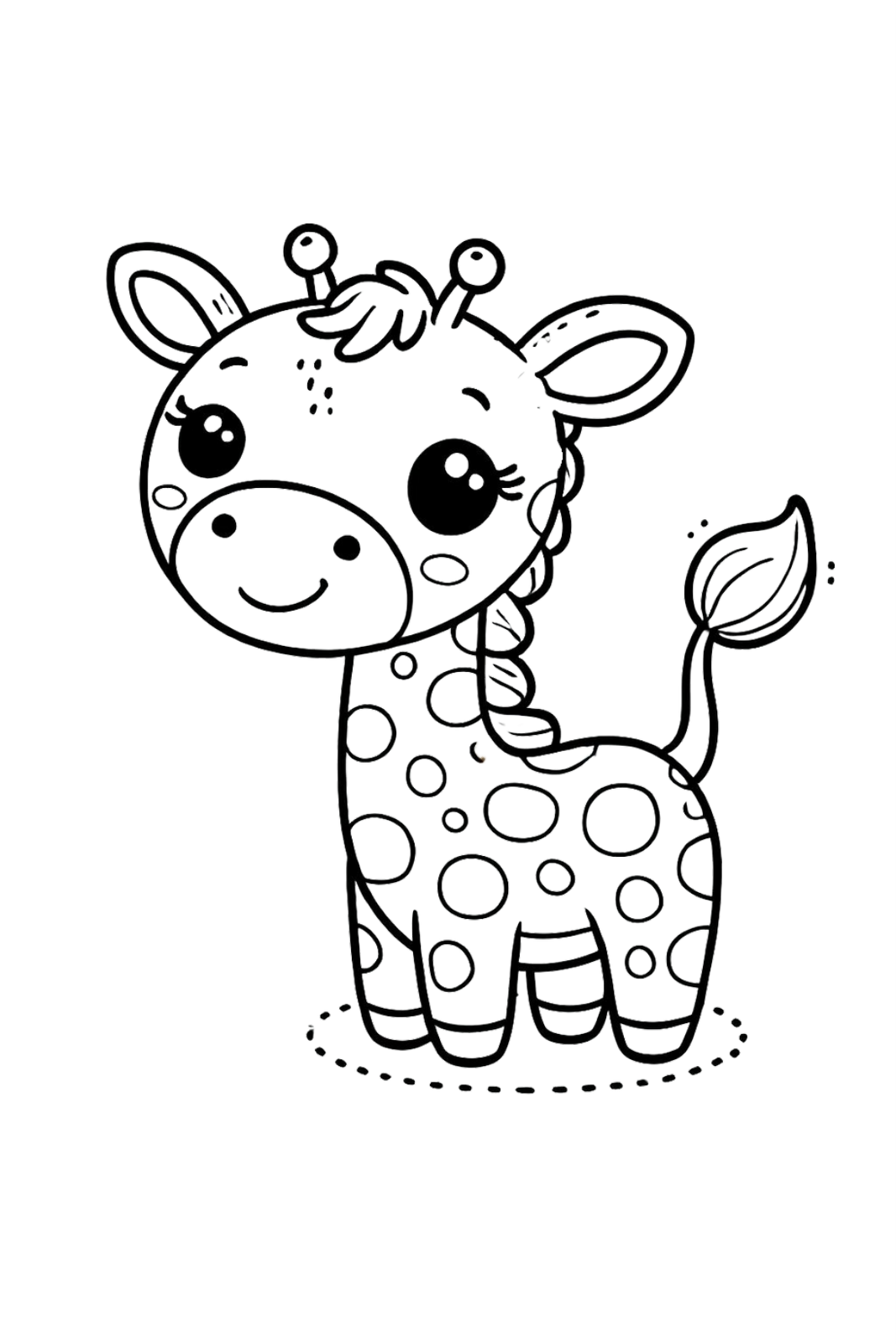 かわいいキリンの塗り絵イラスト 塗り絵 白黒 印刷用