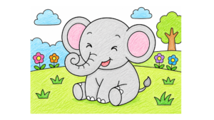 かわいいゾウさんの塗り絵イラスト