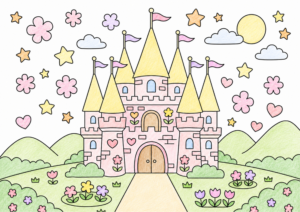 かわいいお城の塗り絵イラスト