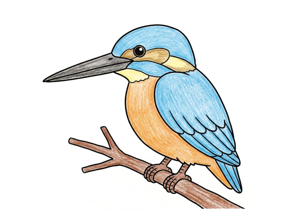 カワセミの塗り絵イラスト カラー見本（無料・印刷OK）