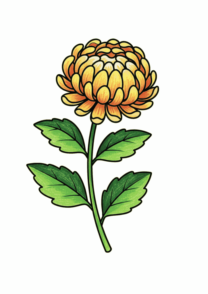 菊の花の塗り絵イラスト カラー見本 無料ダウンロード