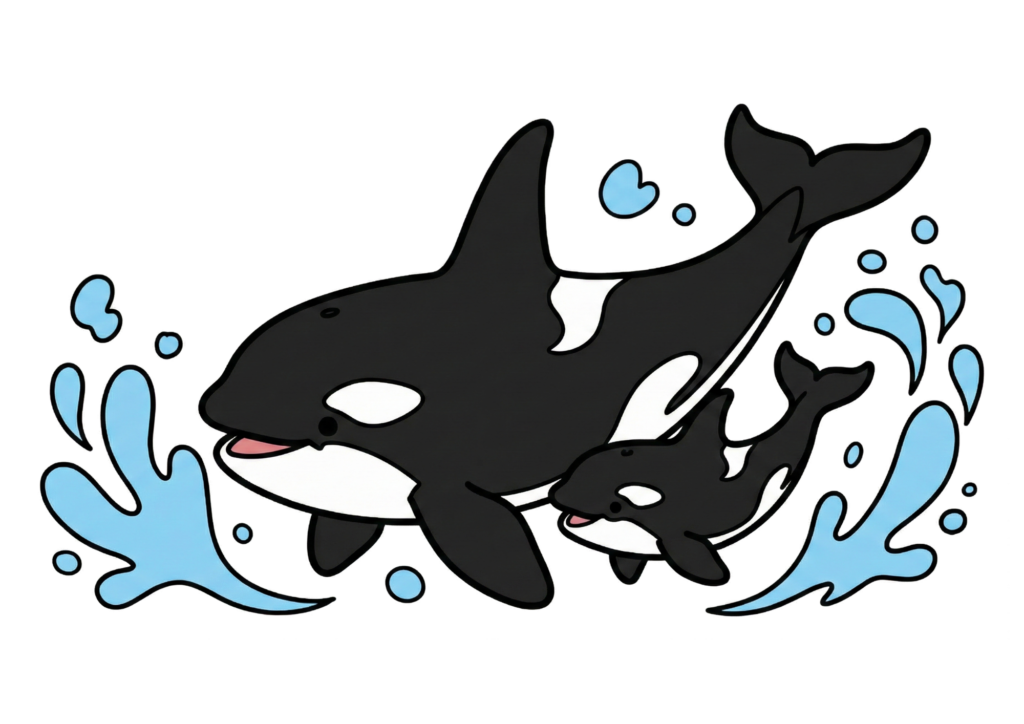 親子のシャチの塗り絵イラスト