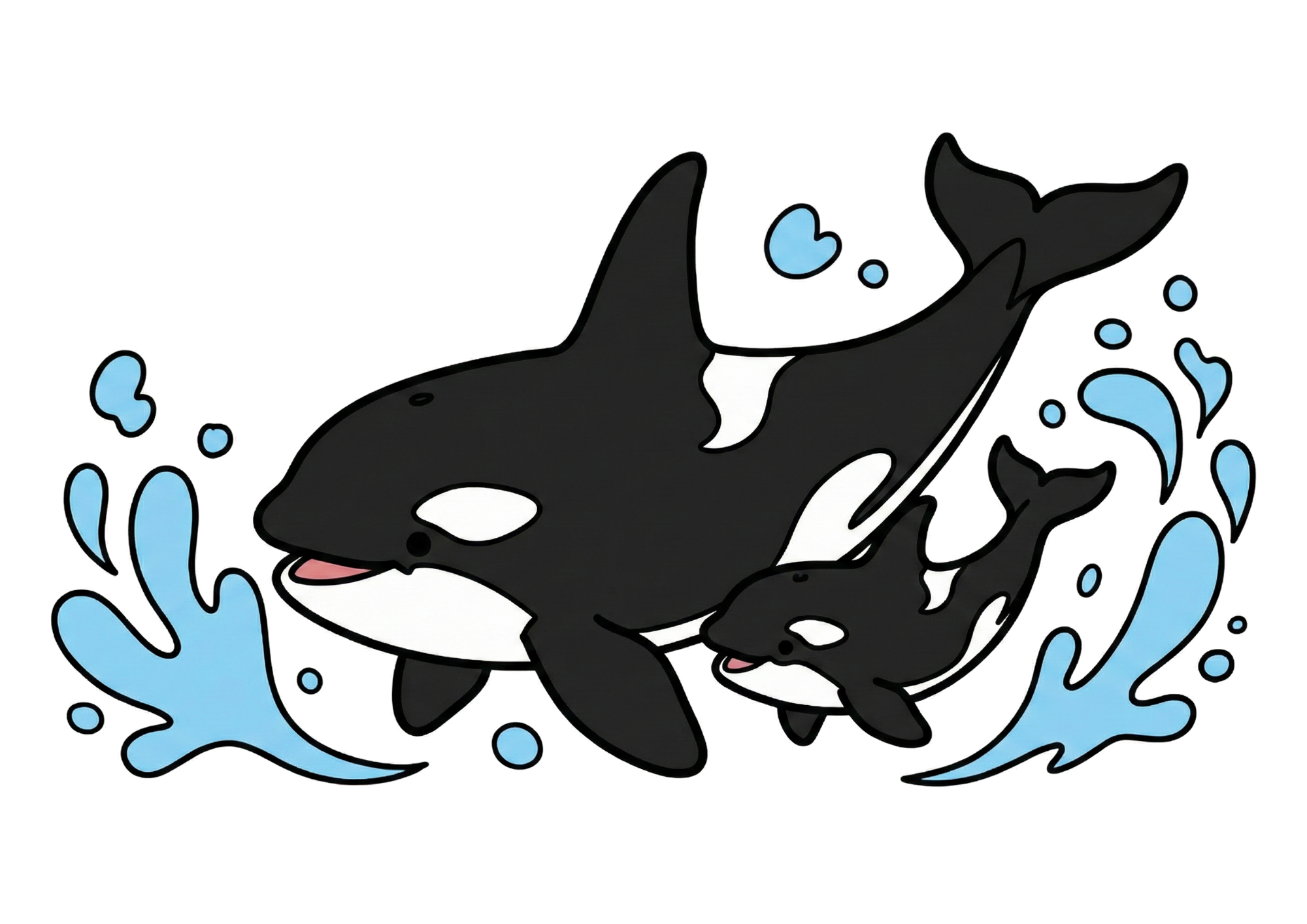 親子のシャチの塗り絵イラスト カラー見本 無料ダウンロード